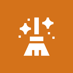Broom icon on orange background