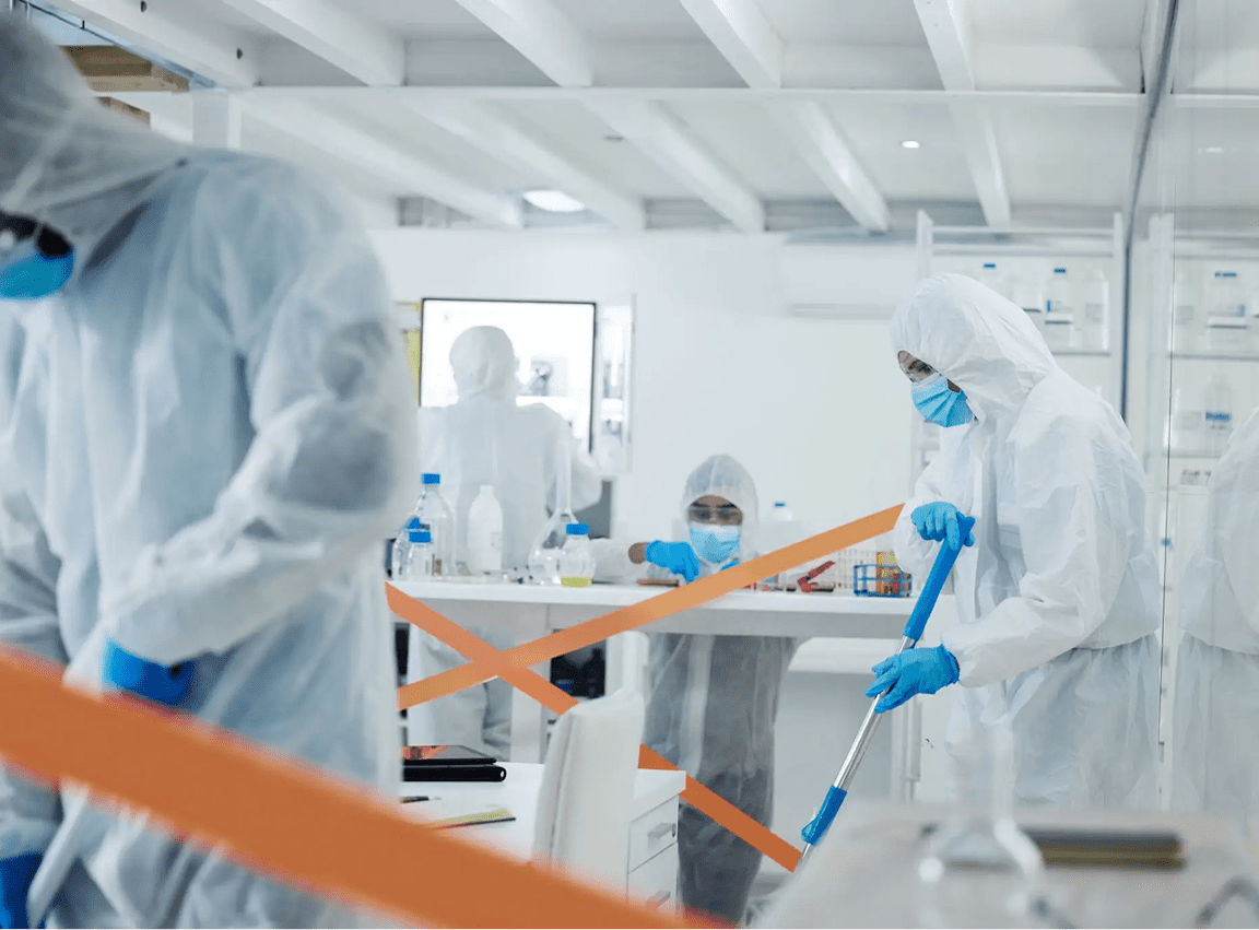 Laboratory team in protective gear